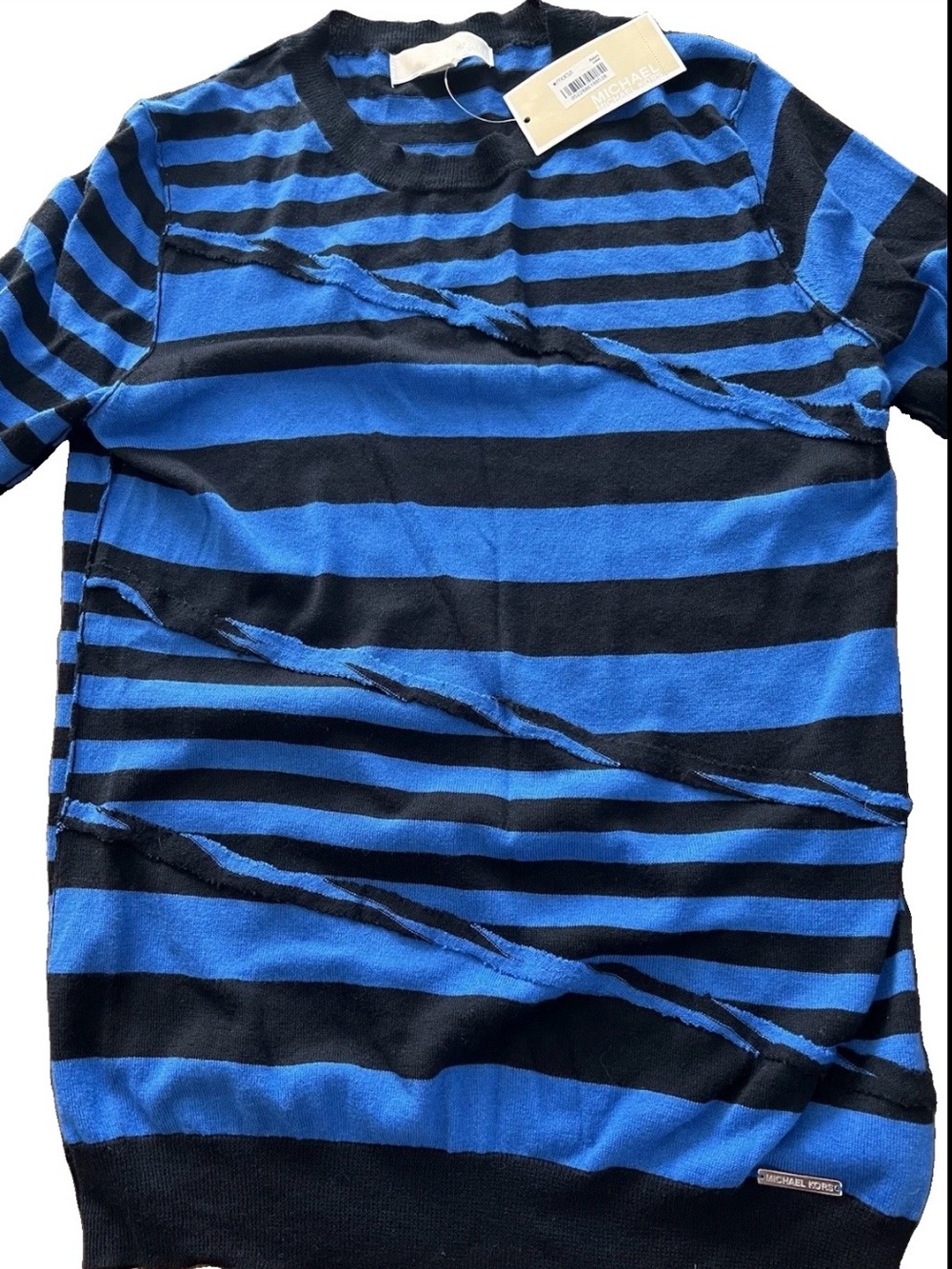 NWT Michael Kors Women’s Blue/Black Striped Crewneck  Lightweight Sweater M